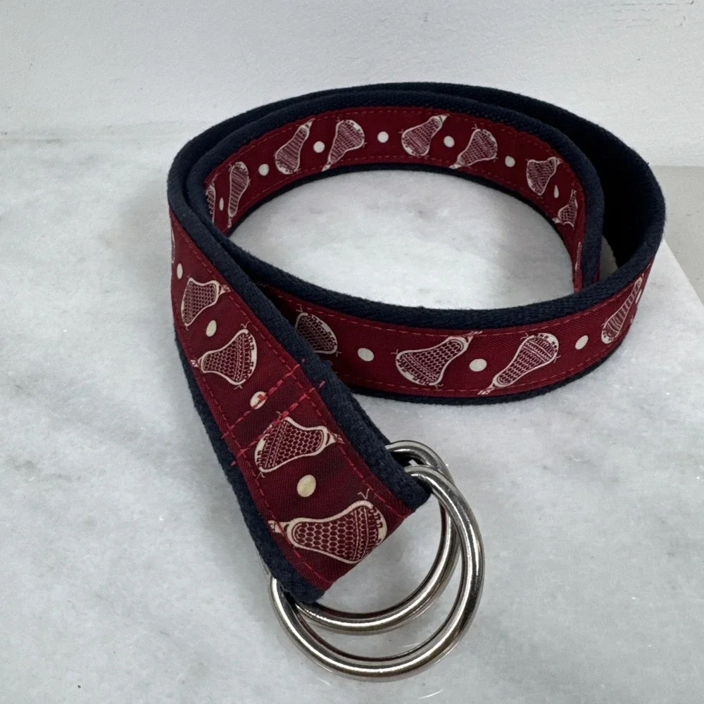 Vineyard Vines Lacrosse Boys D-Ring Belt Red Navy 36